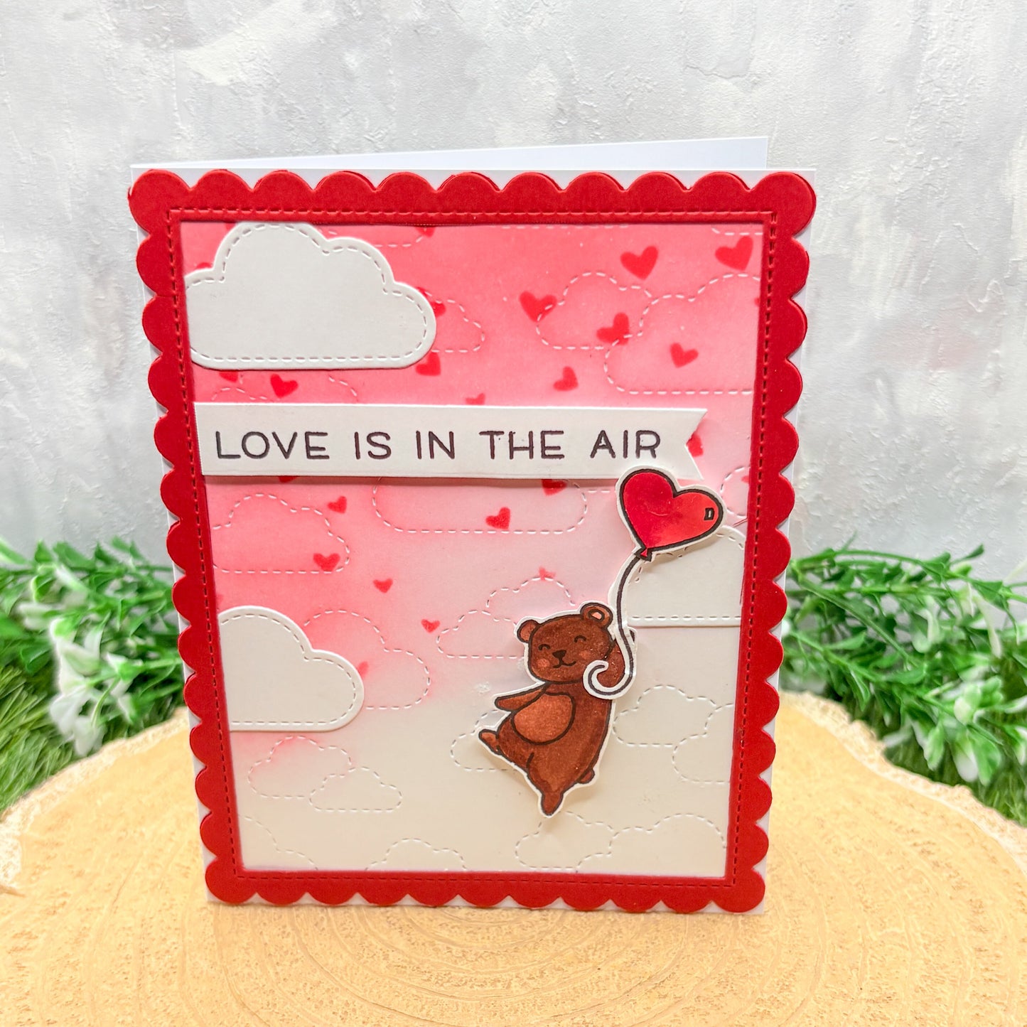 Bear & Heart Balloon Handmade Valentine's Day Card-1