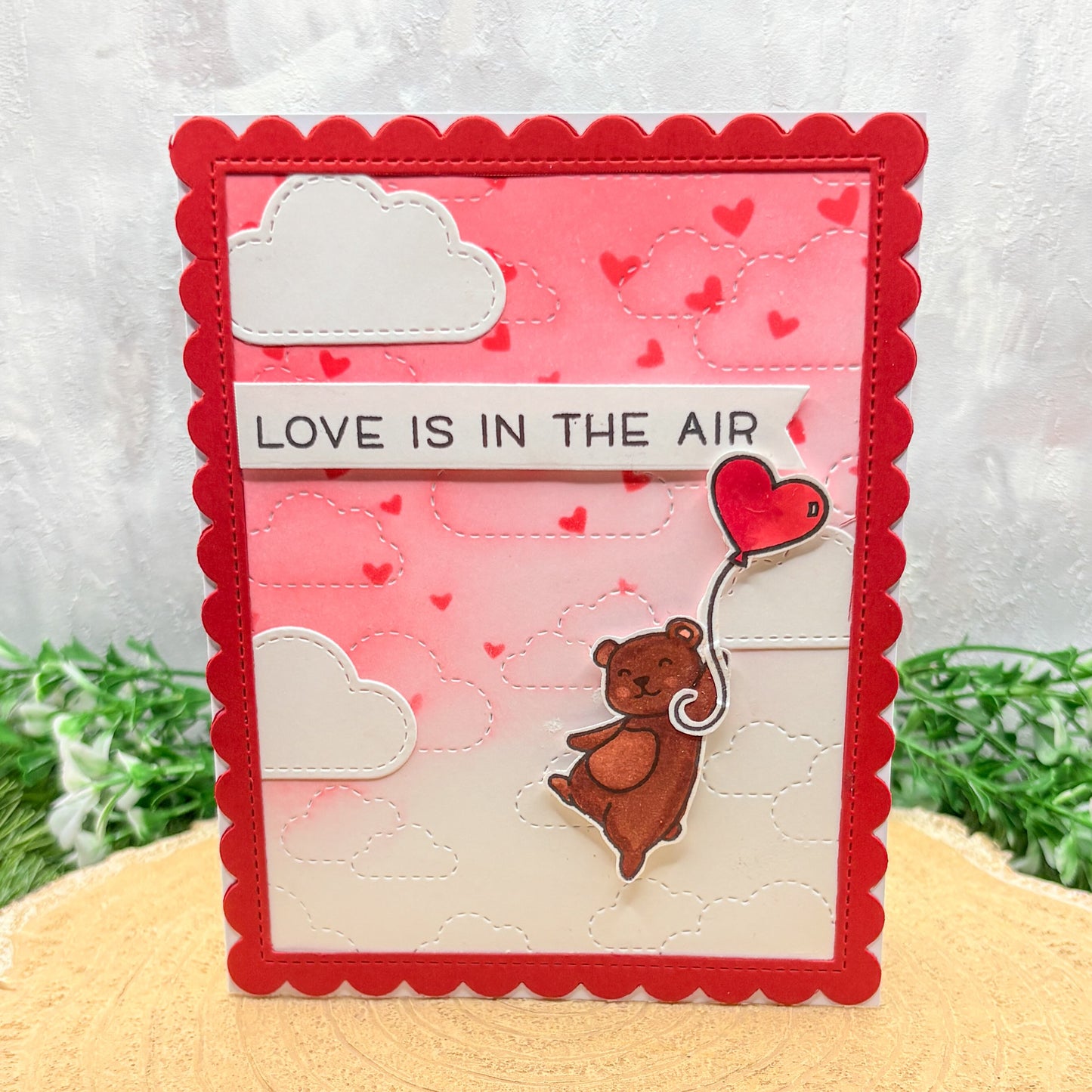 Bear & Heart Balloon Handmade Valentine's Day Card