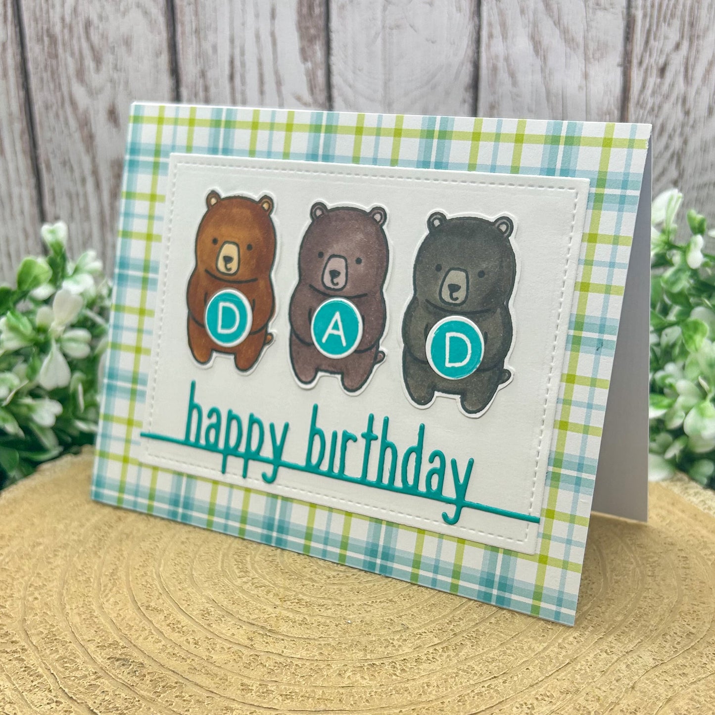 Bears Holding DAD letters Handmade Birthday Card-1