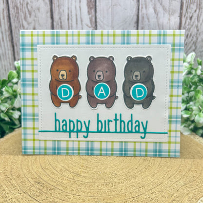 Bears Holding DAD letters Handmade Birthday Card