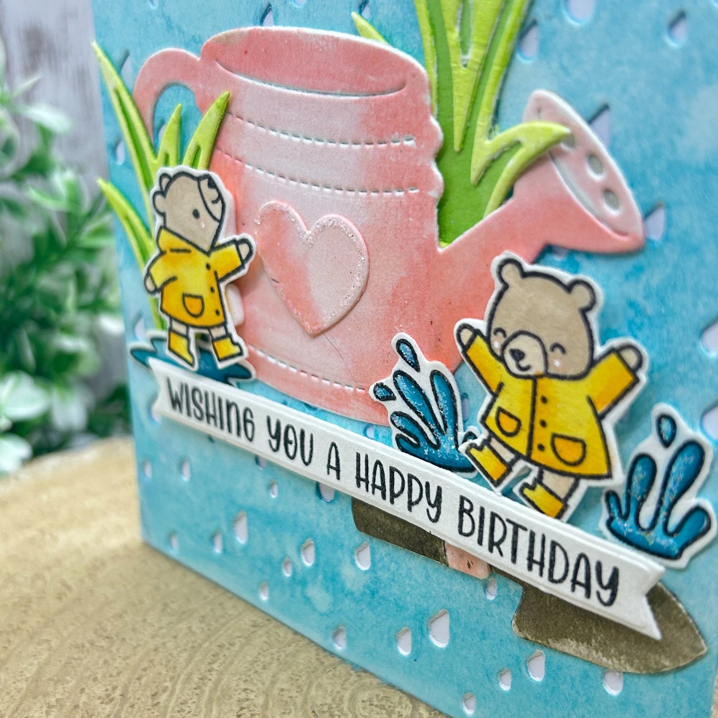 Bears Jumping In Puddles Handmade Birthday Card