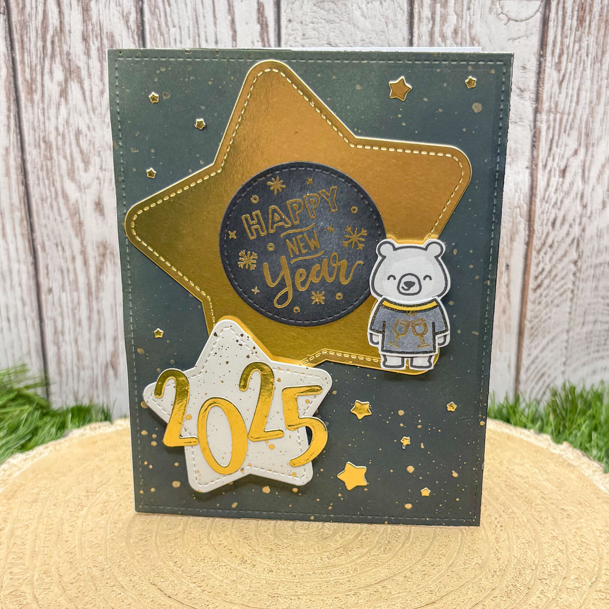 Black & Gold 2025 Bear Handmade New Year Card-STYLE2