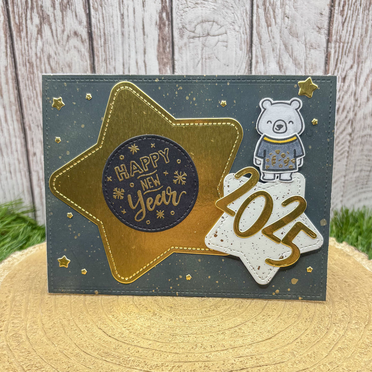 Black & Gold 2025 Bear Handmade New Year Card-STYLE3