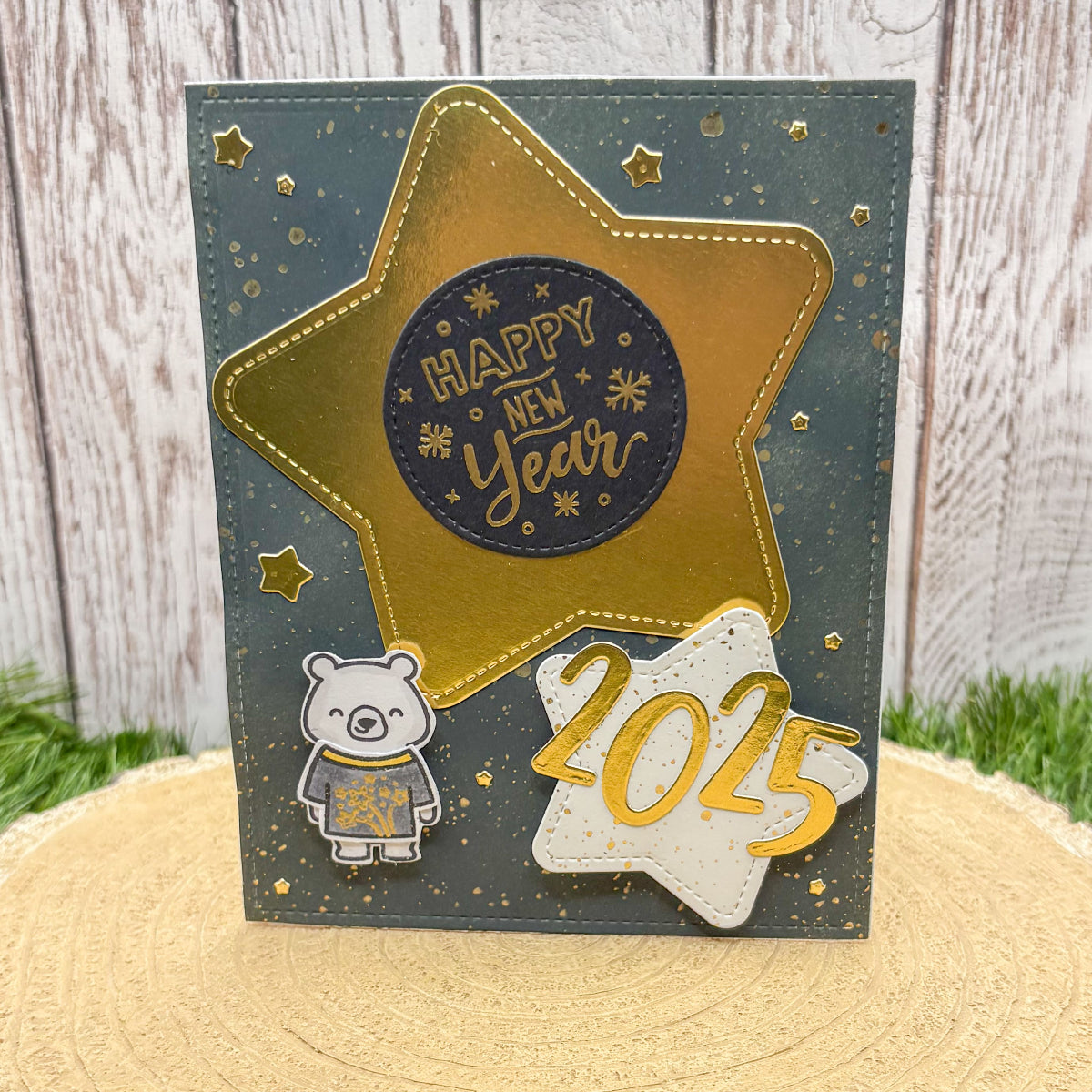 Black & Gold 2025 Bear Handmade New Year Card