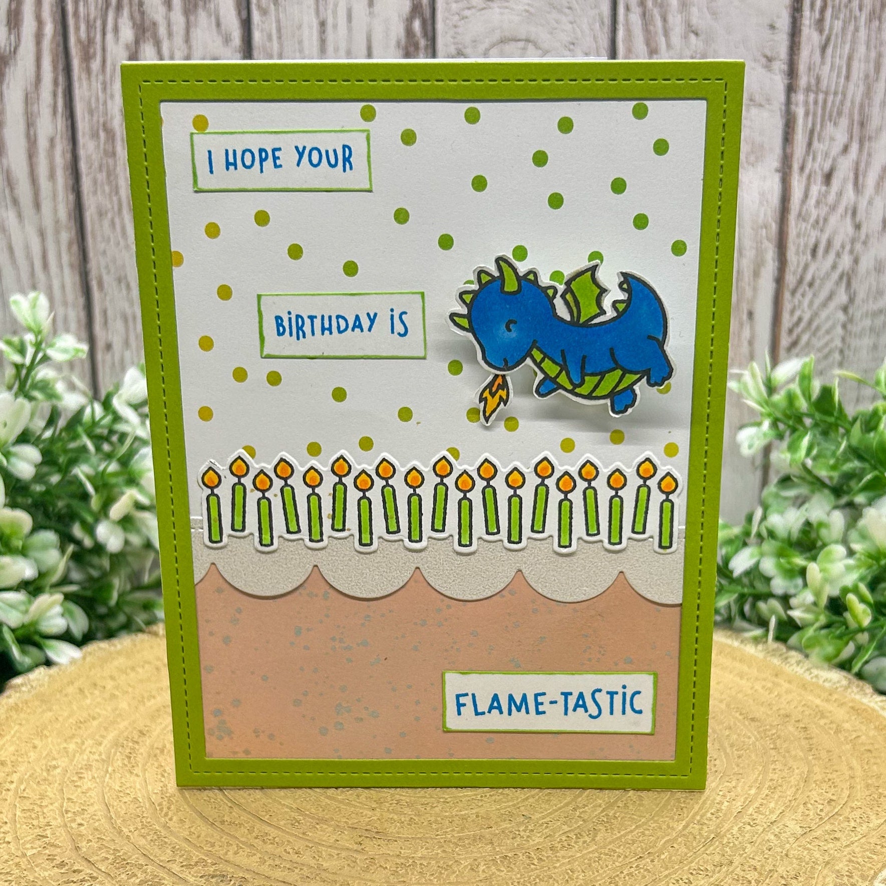 Blue Dragon Flame-tastic Handmade Birthday Card