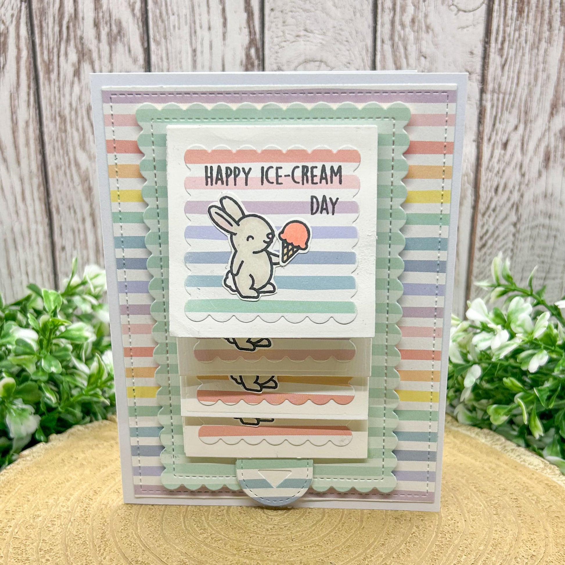 Bunny & Ice Cream Handmade Storybook Card 