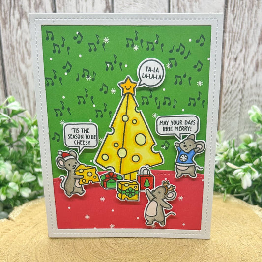 Cheesy Puns Mice Handmade Christmas Card