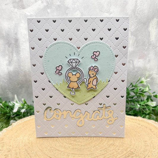 Congrats Cute Mice Handmade Engagement Card