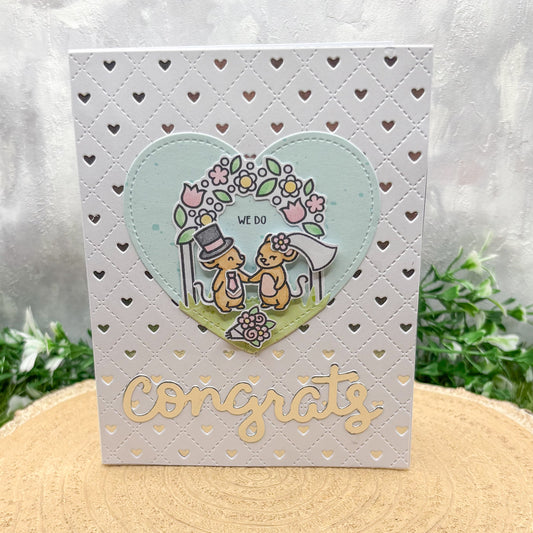 Congrats Cute Mice Handmade Wedding Card