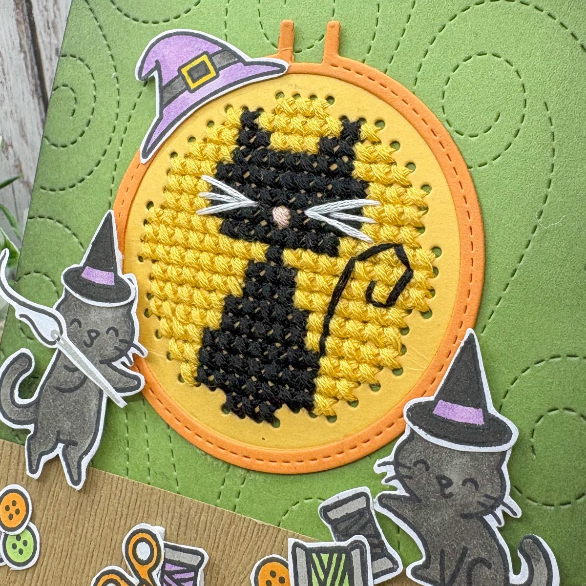 Cross Stitched Black Cat Handmade Halloween Card-2