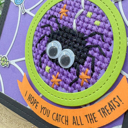 Cross Stitched Black Spider Handmade Halloween Card-2