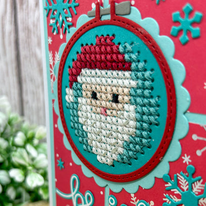 Cross Stitched Santa Handmade Christmas Card-2