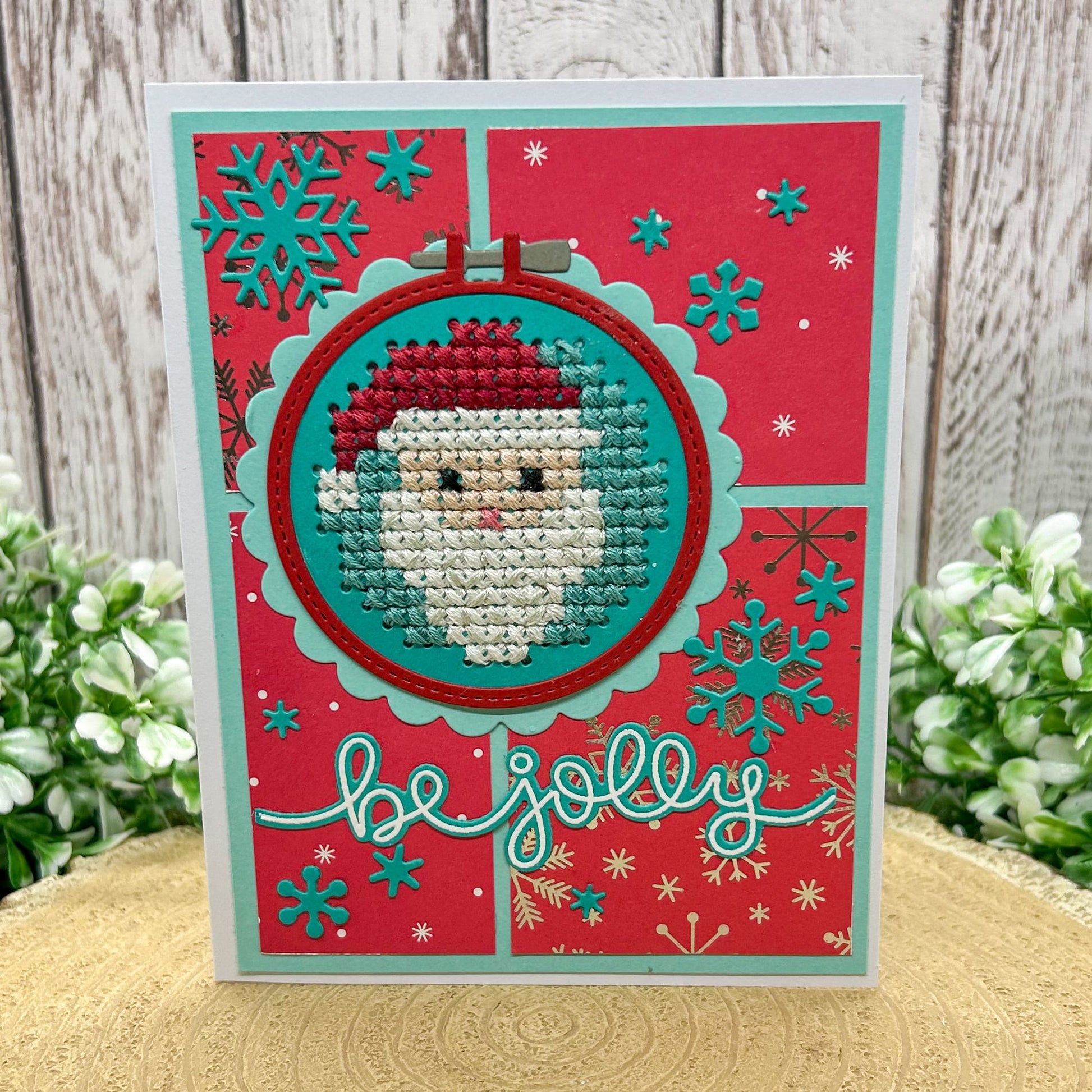 Cross Stitched Santa Handmade Christmas Card