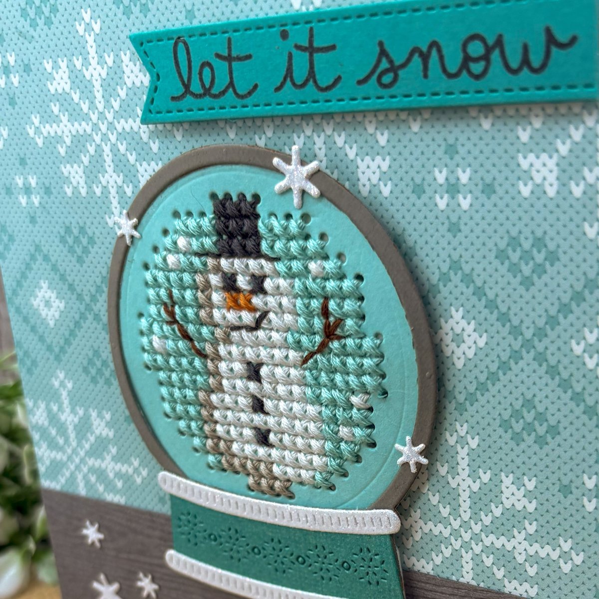 Cross Stitched Snowman Handmade Christmas Card-2