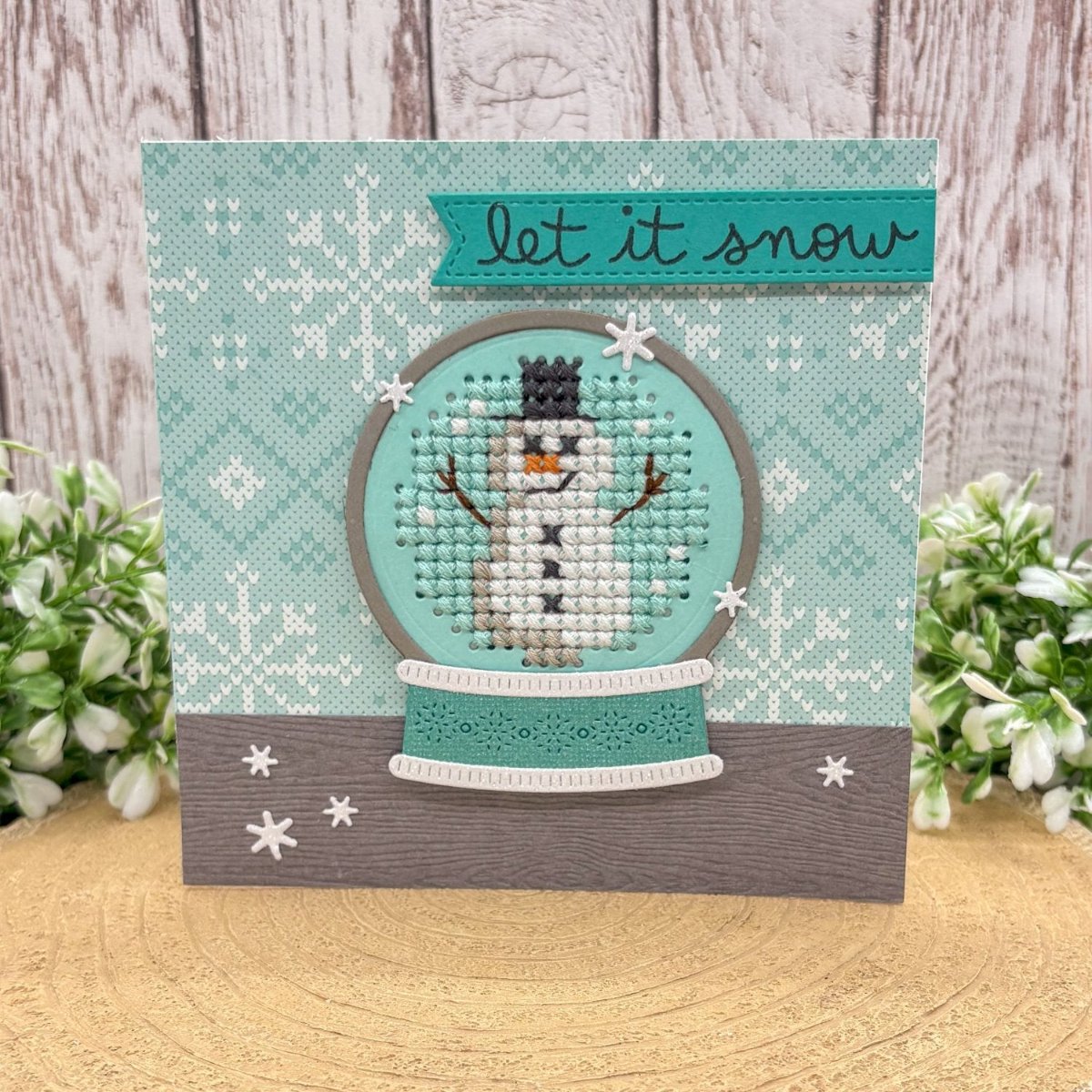 Cross Stitched Snowman Handmade Christmas Card