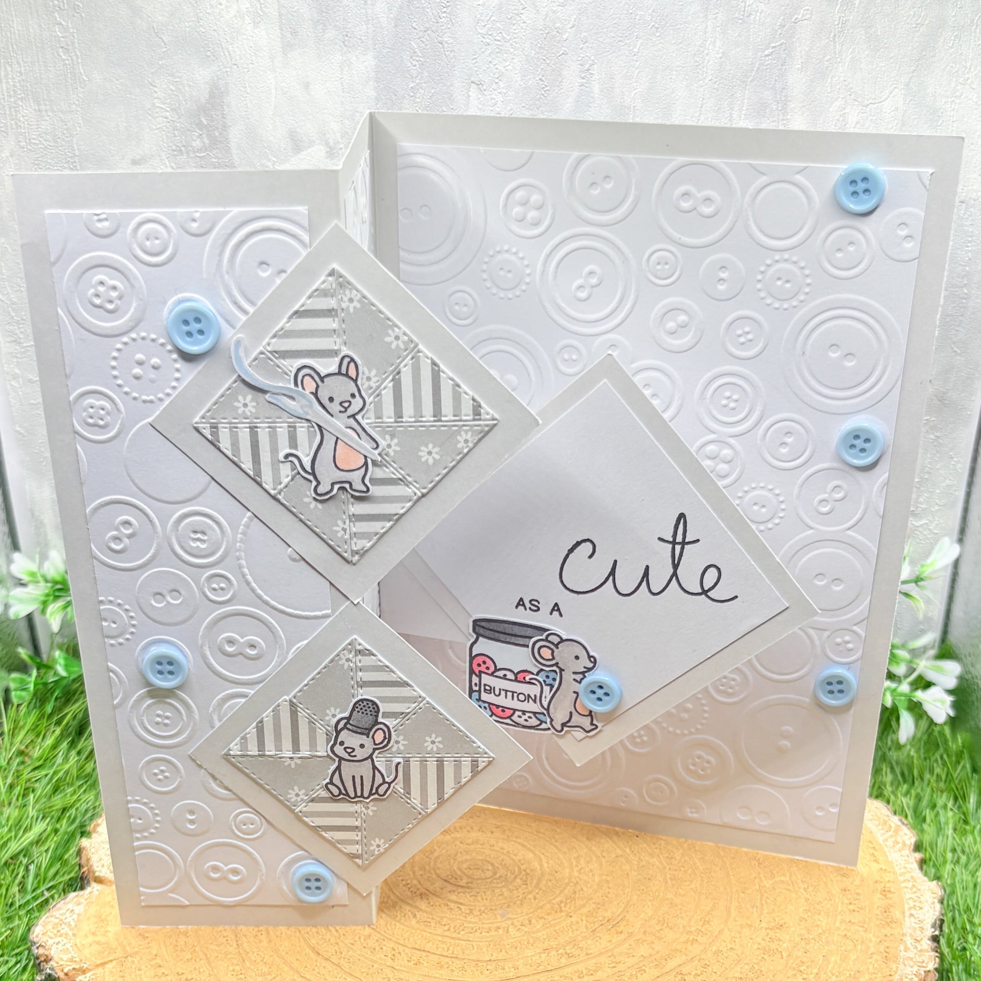 Cute as Buttons Handmade New Baby Boy Card-2