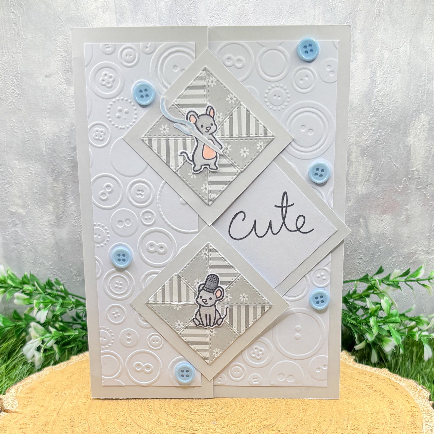 Cute as Buttons Handmade New Baby Boy Card