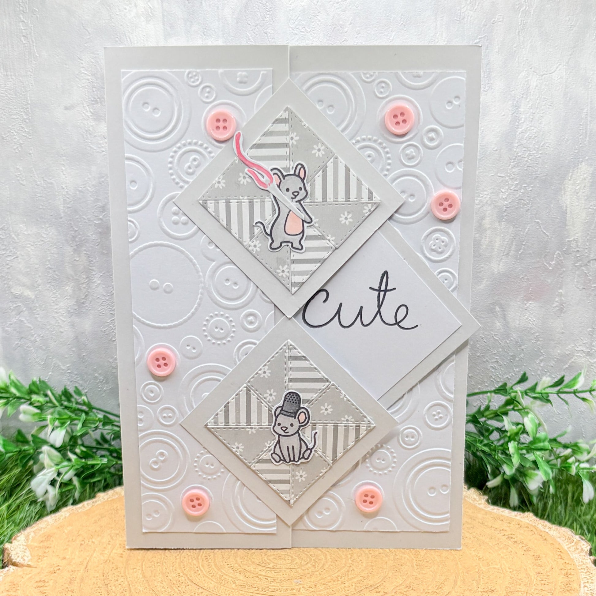 Cute as Buttons Handmade New Baby Girl Card