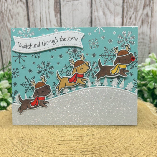 Dachshund Through The Snow Handmade Christmas Card