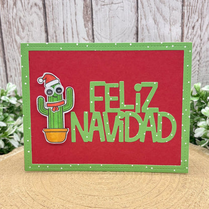 Feliz Navidad Cactus Handmade Christmas Card