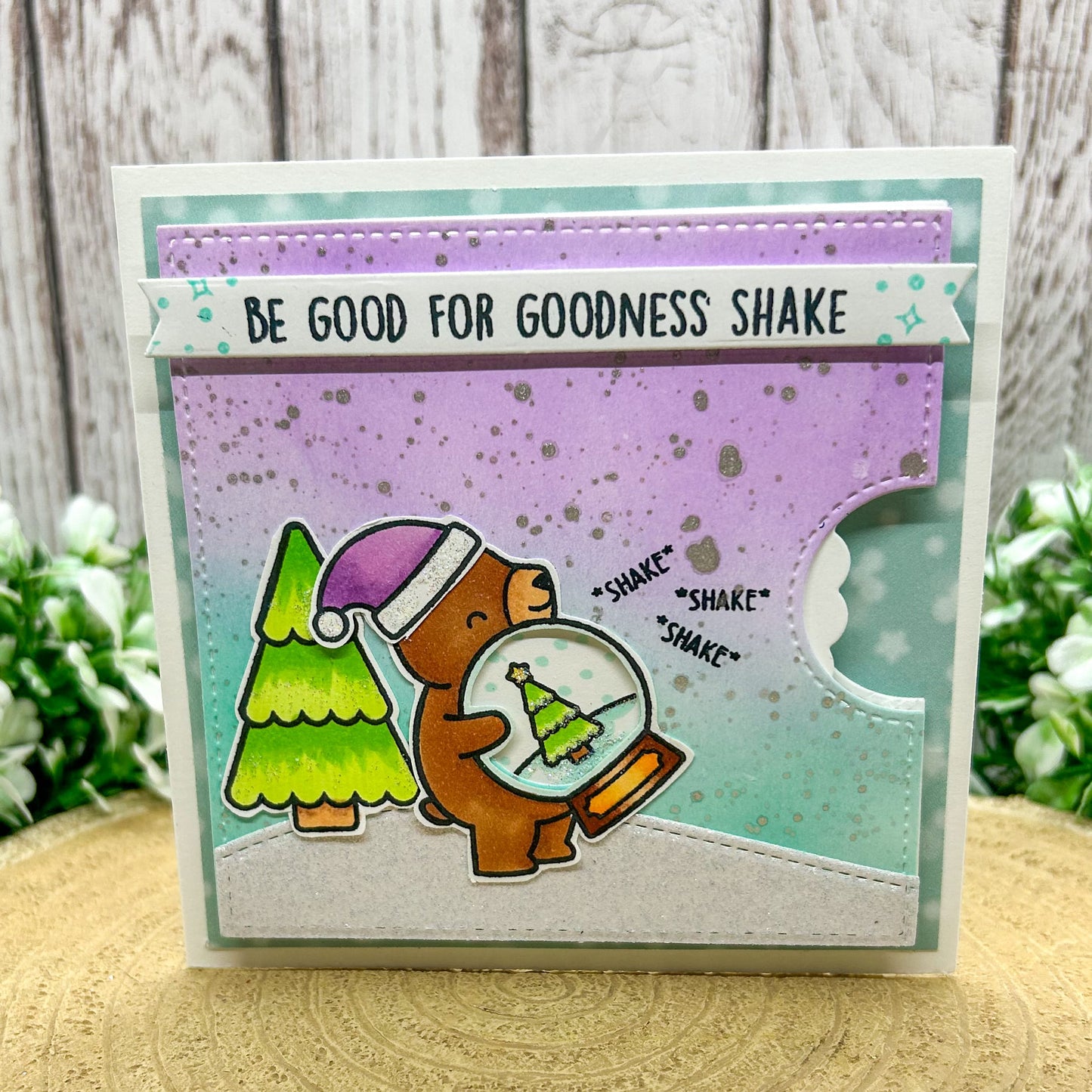 Festive Bear & Snow Globe Handmade Reveal Wheel Christmas Card