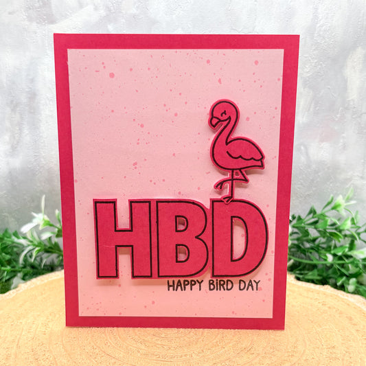 Flamingo Happy Bird Day Handmade Birthday Card