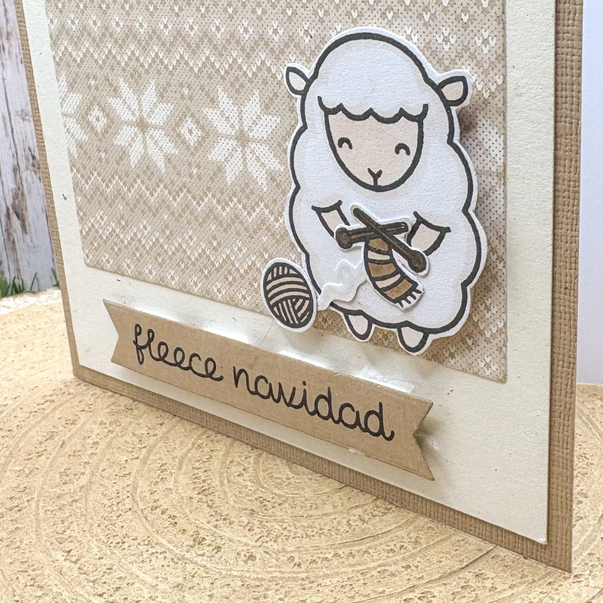 Fleece Navidad Knitting Sheep Handmade Christmas Card-2