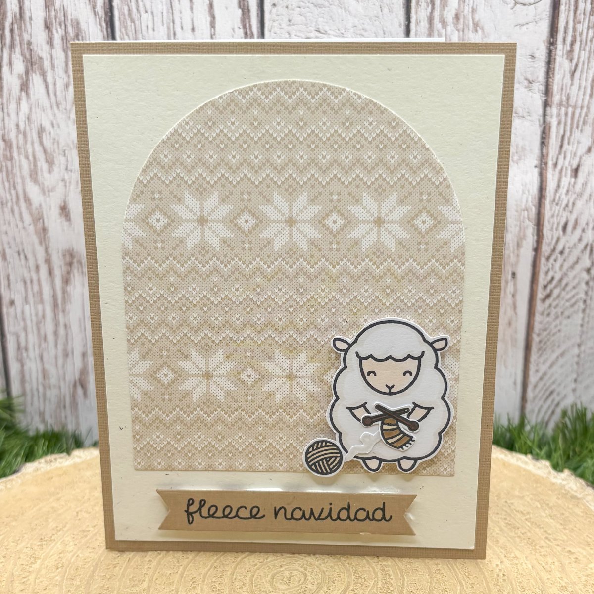 Fleece Navidad Knitting Sheep Handmade Christmas Card