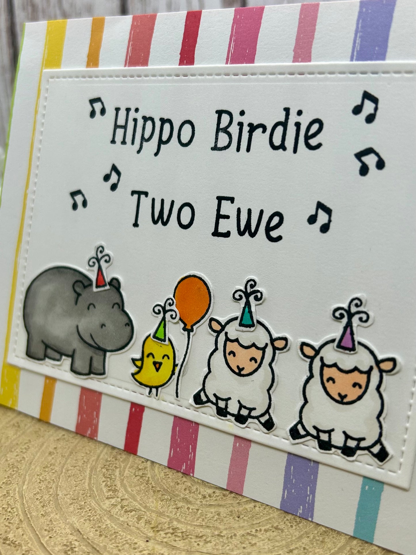 Hippo Birdie Two Ewe Funny Handmade Birthday Card
