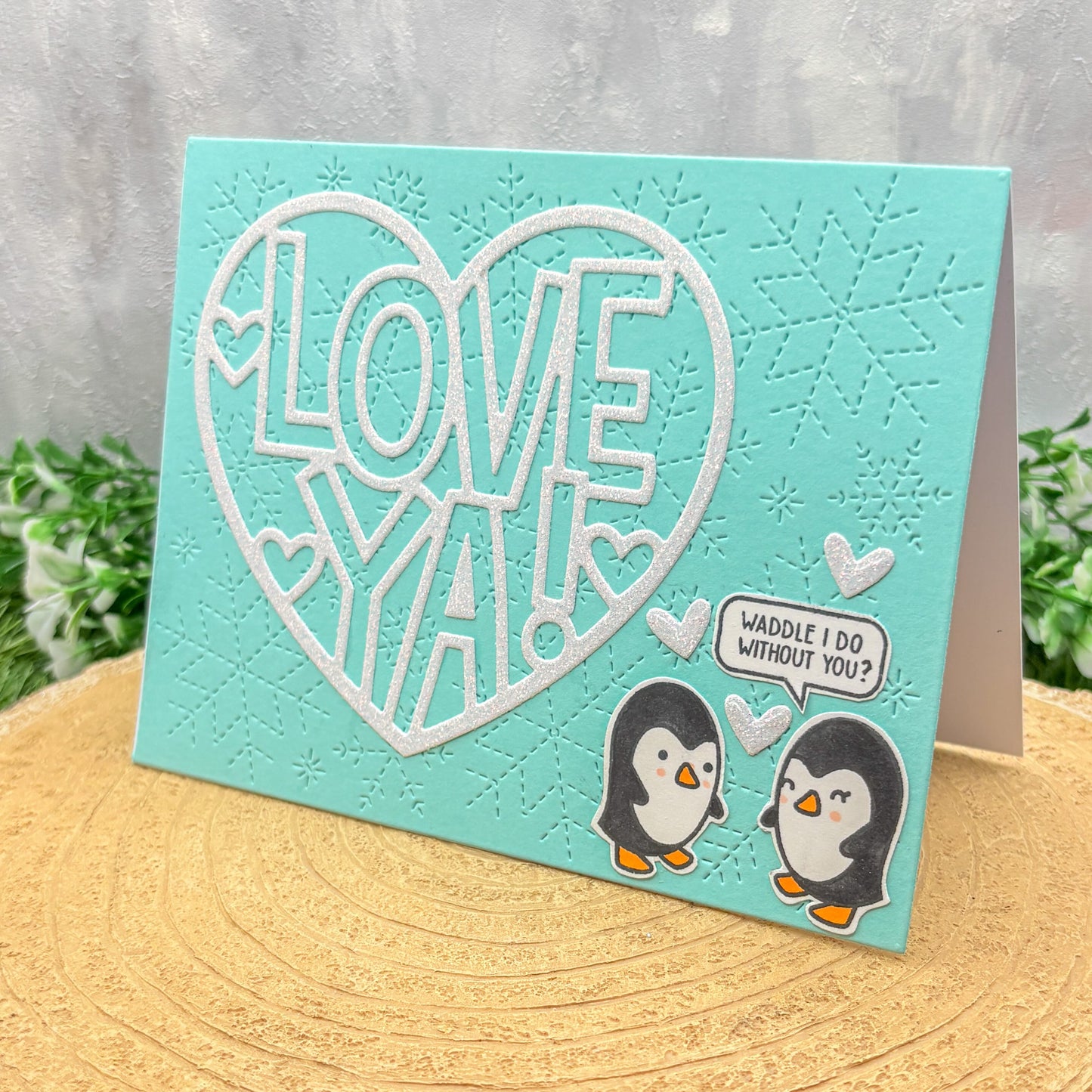 Funny Penguins Love Ya Handmade Valentine's Day Card-1