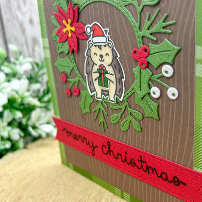 Hedgehog & Wreath Handmade Christmas Card