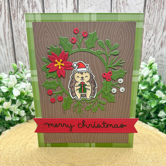 Hedgehog & Wreath Handmade Christmas Card