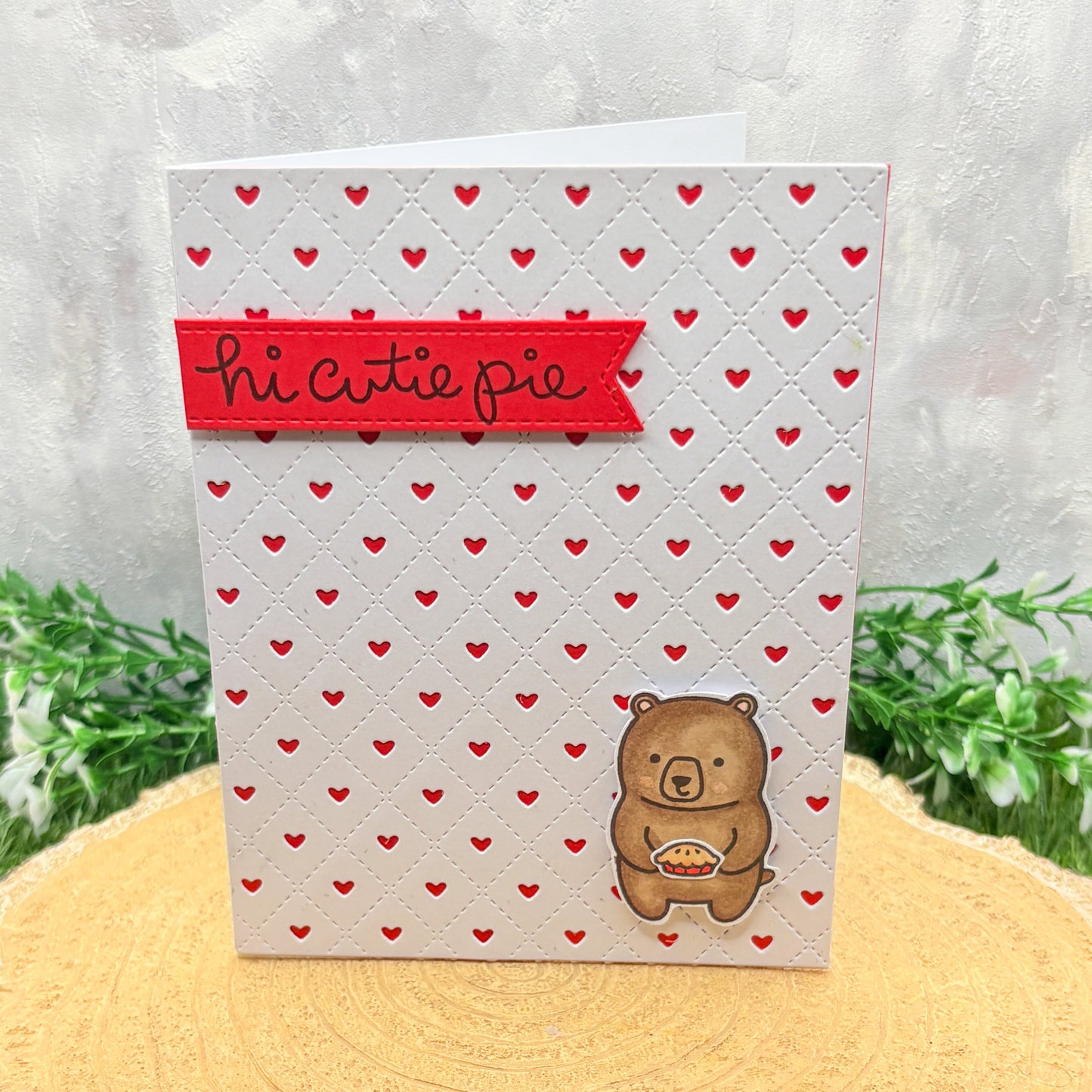 Hi Cutie Pie Bear Handmade Valentine's Day Card-1