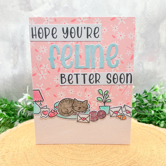 Hope You're Feline Better Soon Handmade Get Well Card