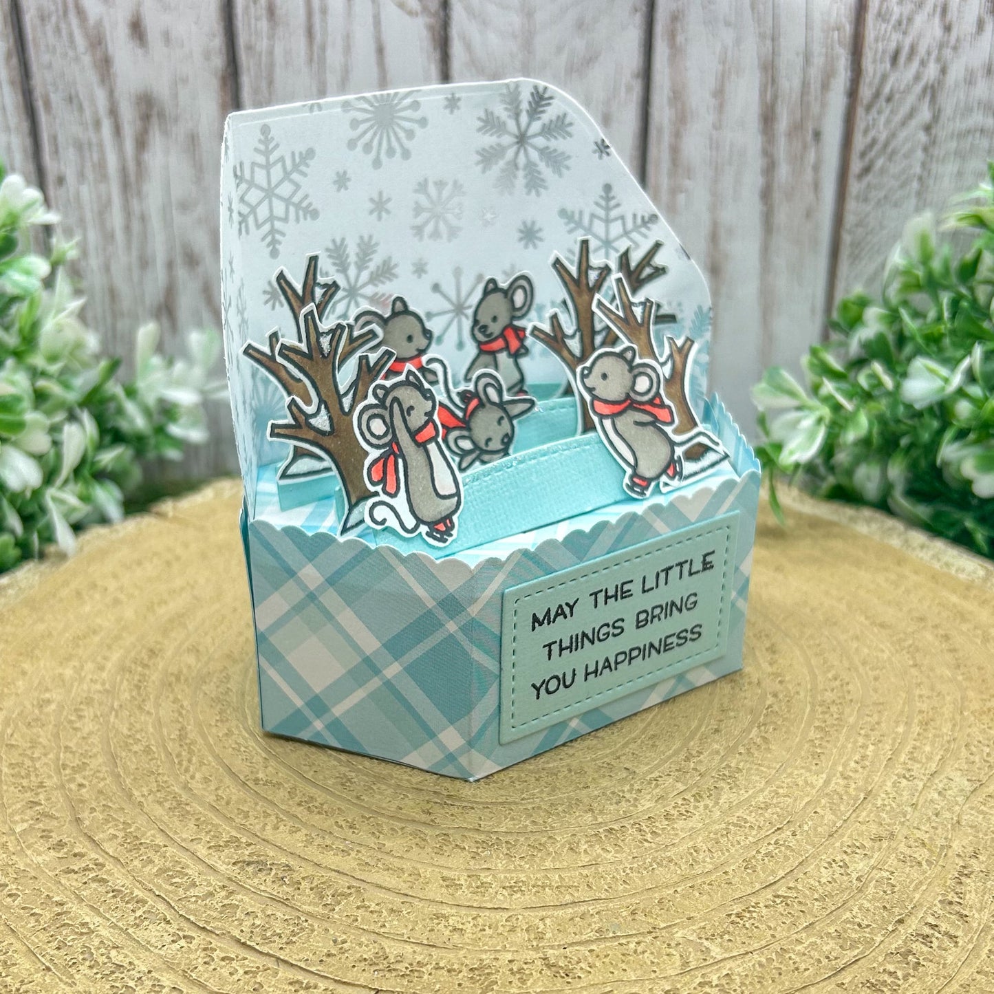 Ice Skating Mice Handmade Pop Up Christmas Card-1