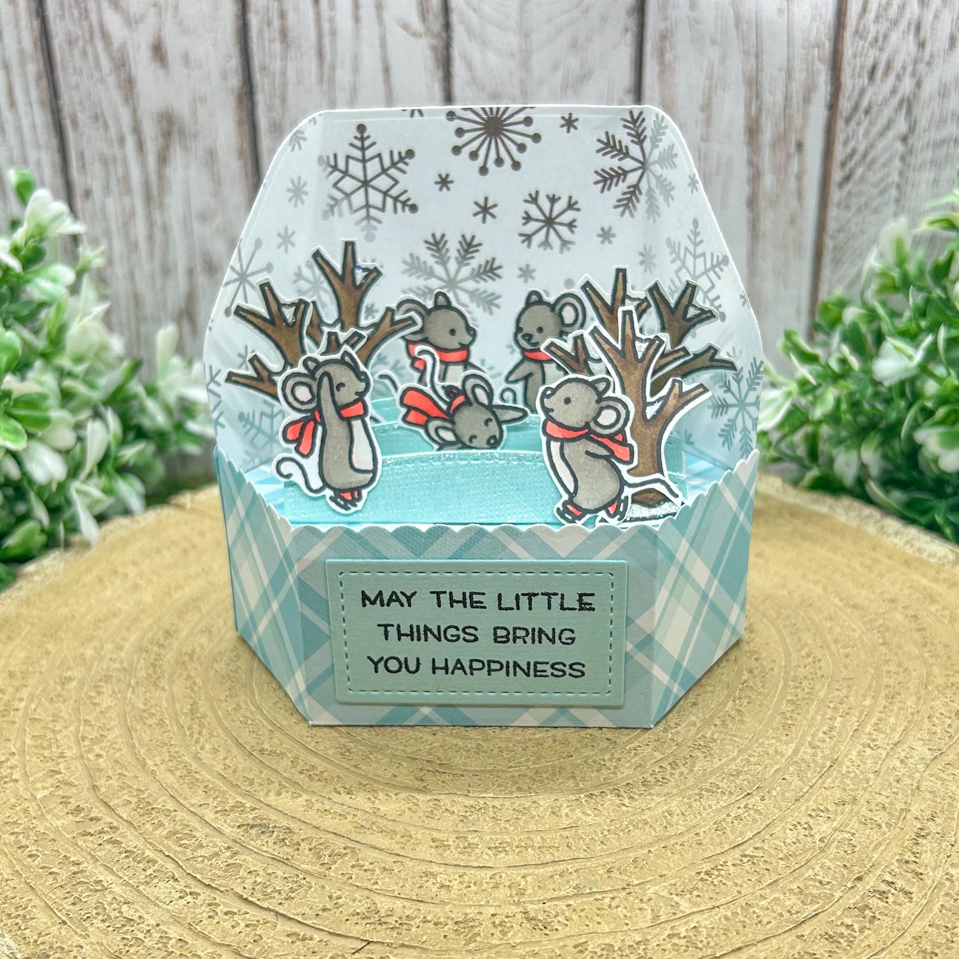 Ice Skating Mice Handmade Pop Up Christmas Card