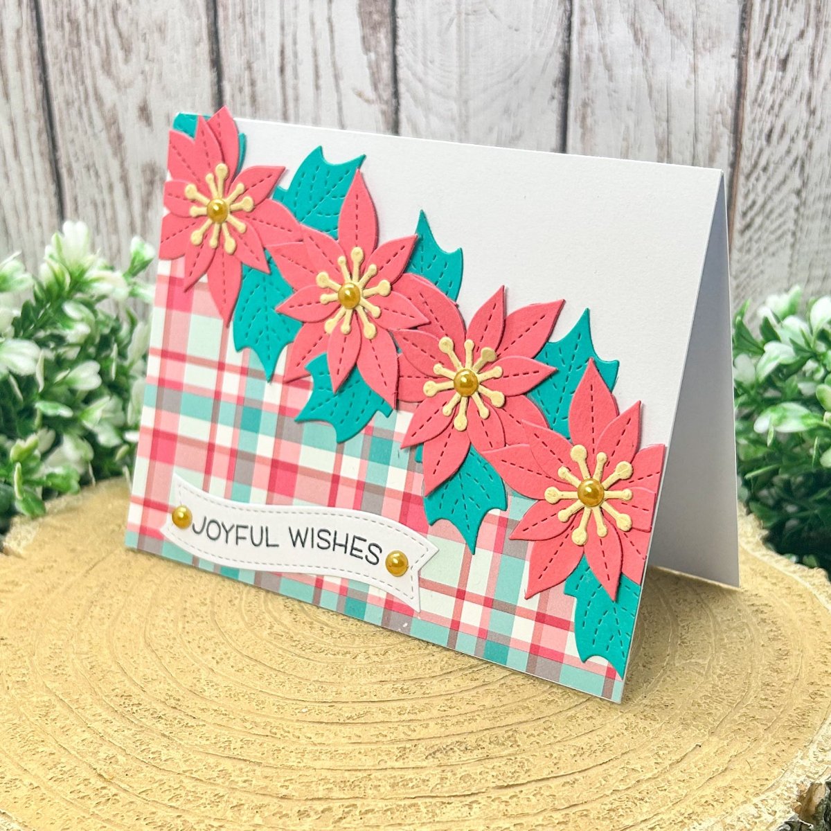 Joyful Wishes Poinsettia Handmade Christmas Card-1