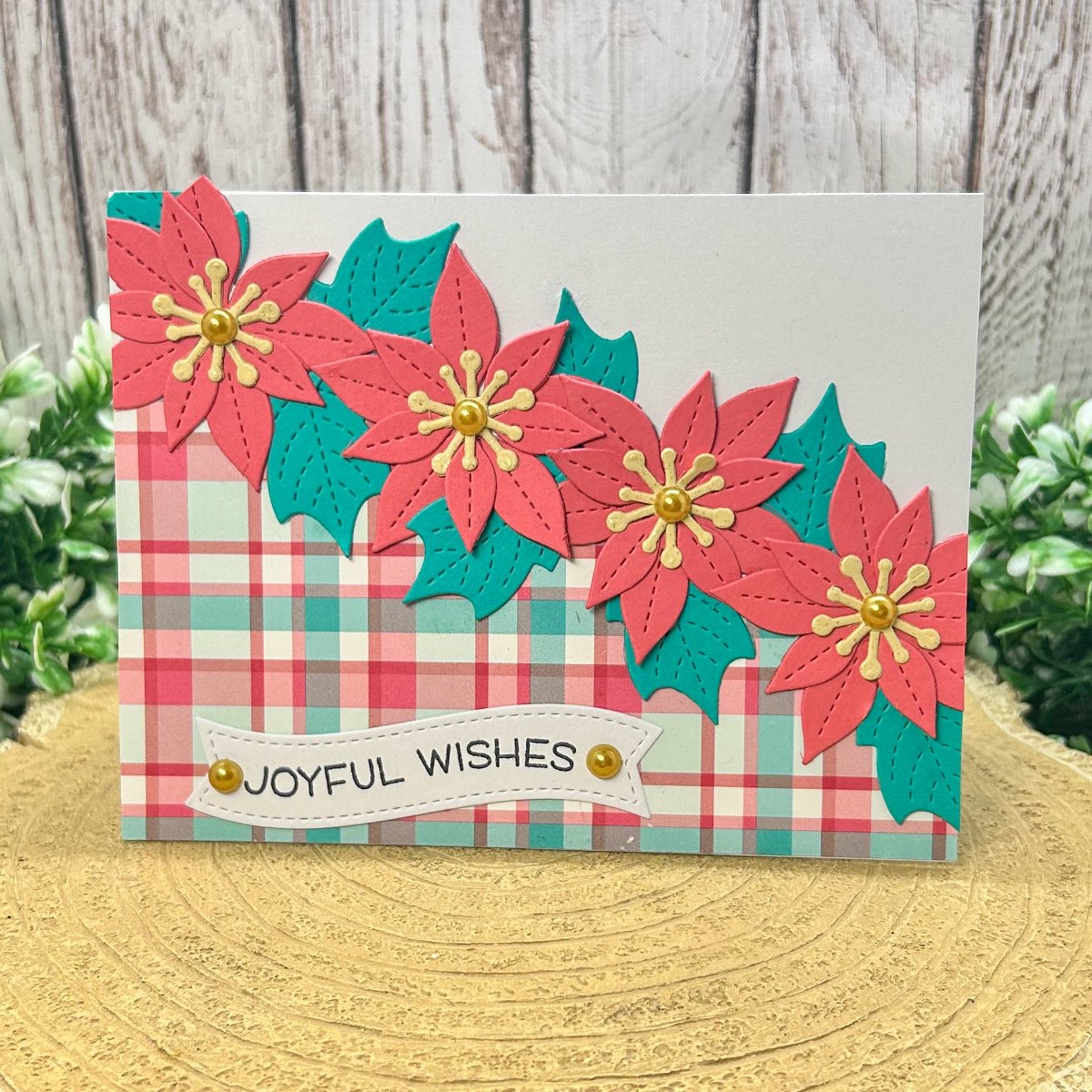 Joyful Wishes Poinsettia Handmade Christmas Card