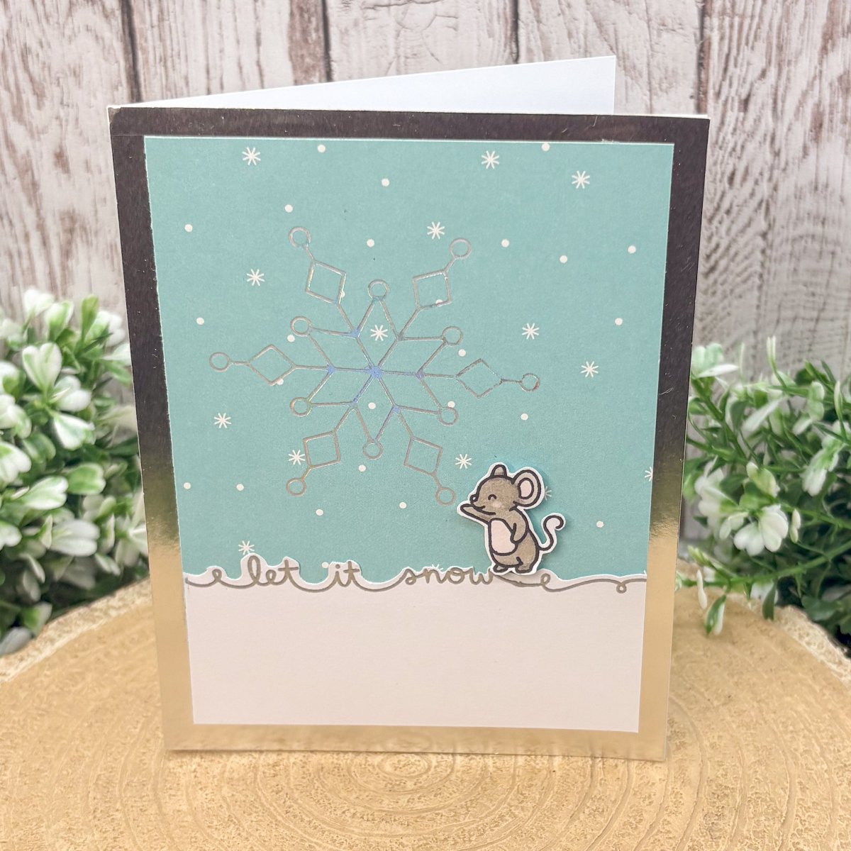 Let It Snow Mouse & Snowflake Handmade Christmas Card-1