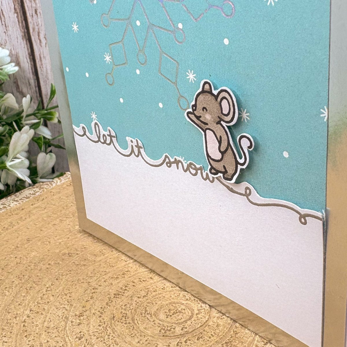 Let It Snow Mouse & Snowflake Handmade Christmas Card-2