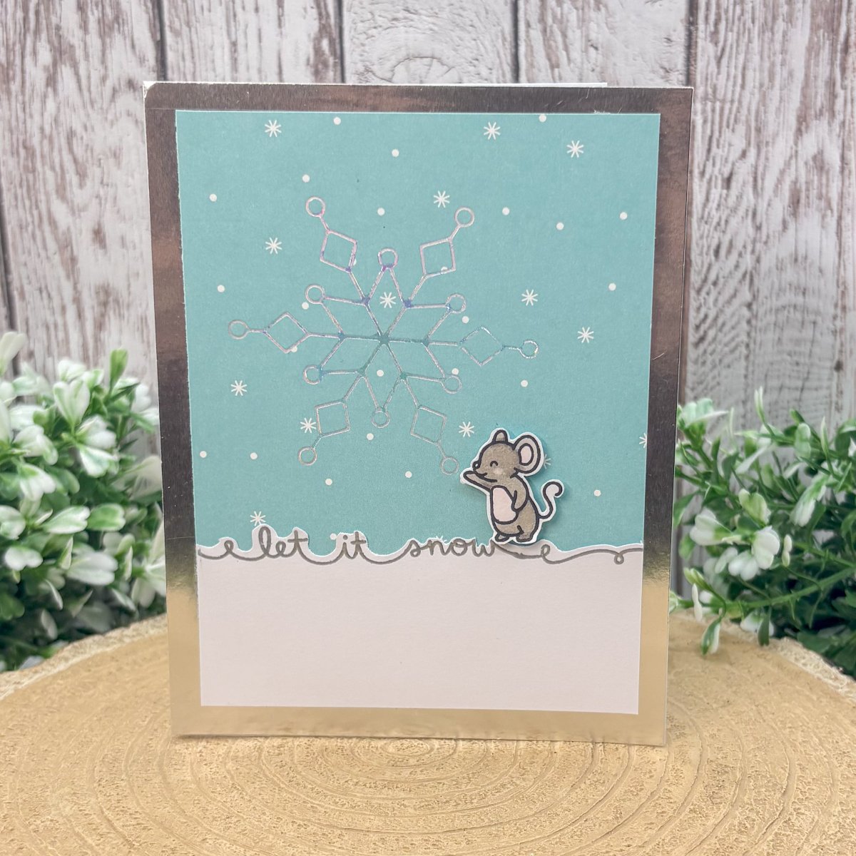 Let It Snow Mouse & Snowflake Handmade Christmas Card