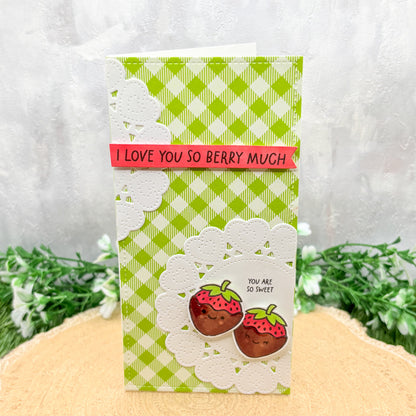 Love You Berry Much Strawberries Slim Handmade Card