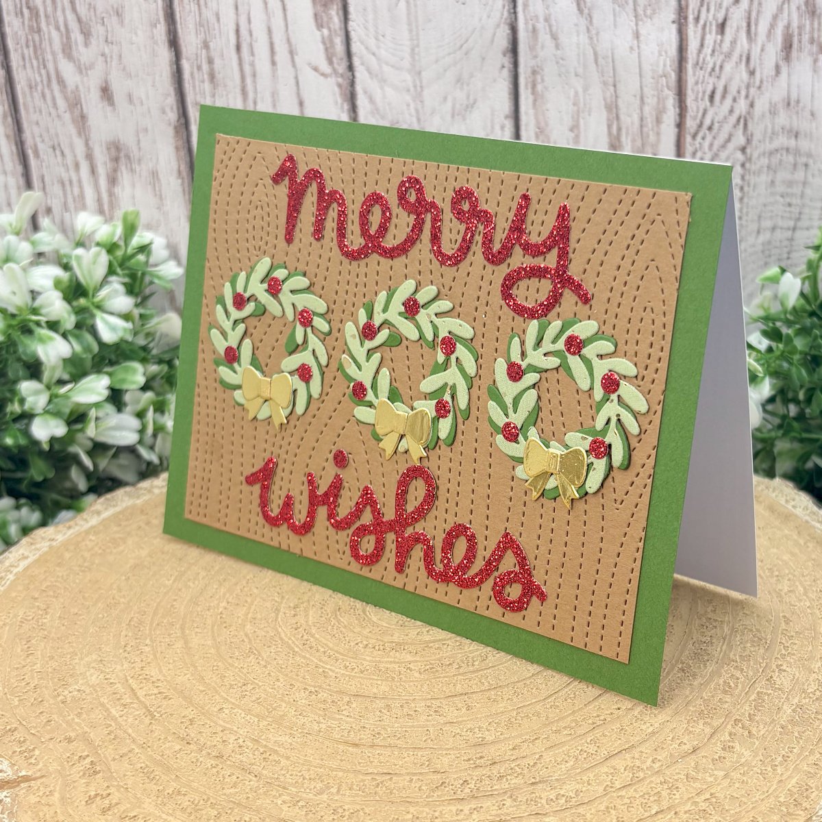 Merry Wishes Wreaths Handmade Christmas Card-1