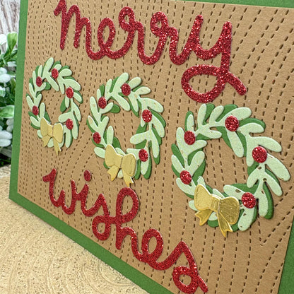 Merry Wishes Wreaths Handmade Christmas Card-2