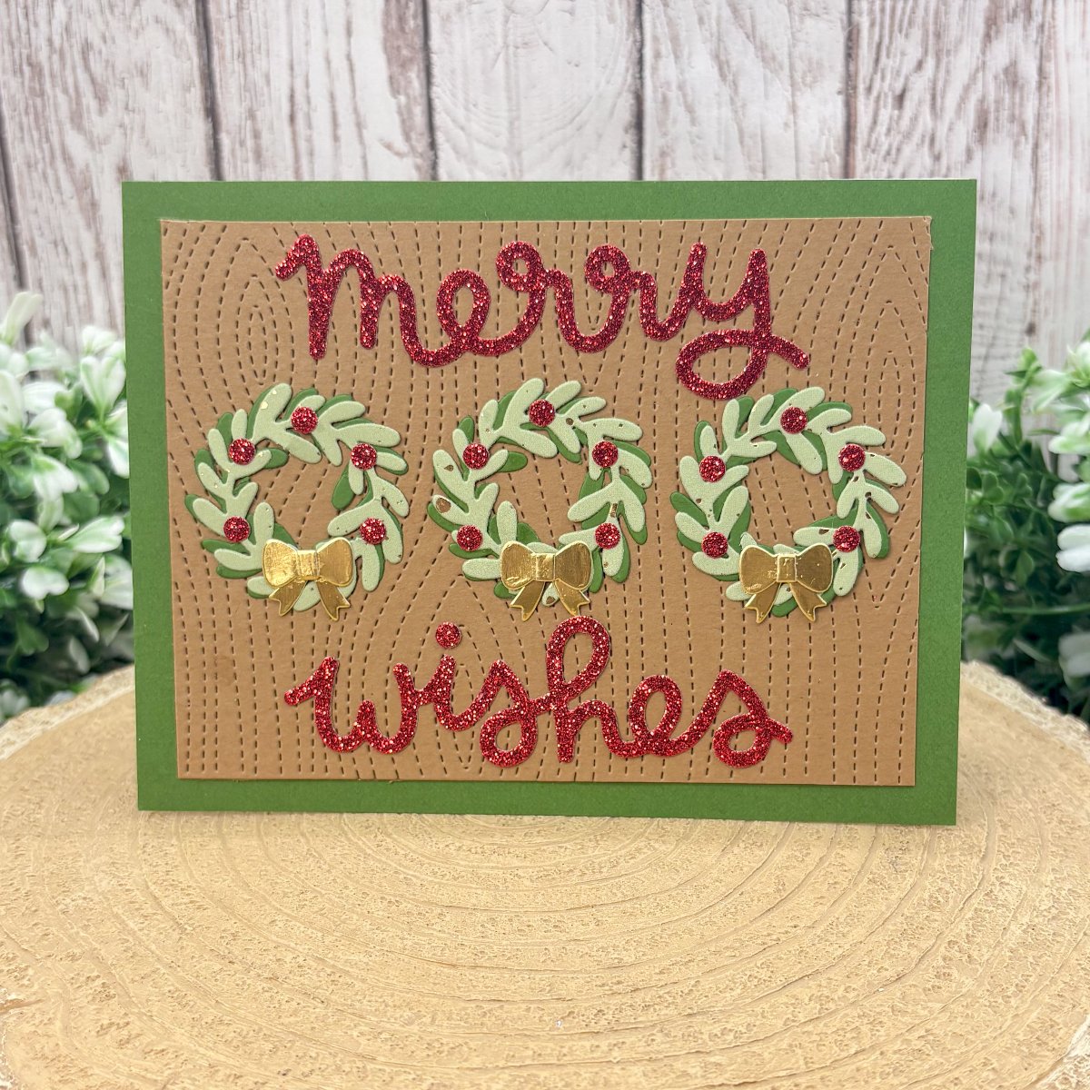 Merry Wishes Wreaths Handmade Christmas Card