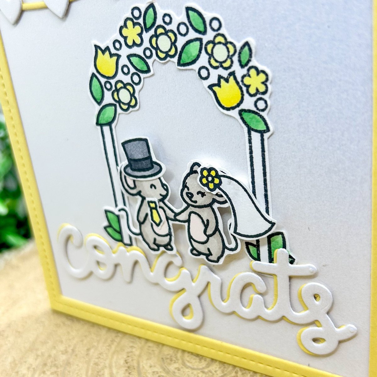 Mice Couple Congrats Yellow Handmade Wedding Card-2