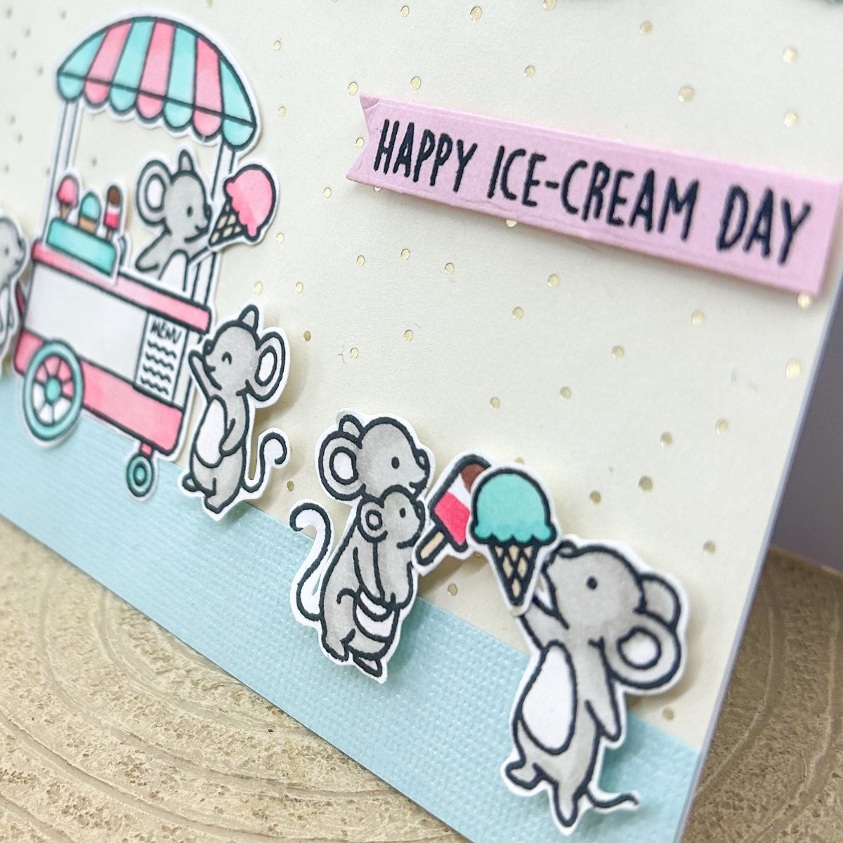 Mice & Ice Cream Handmade Birthday Card-2