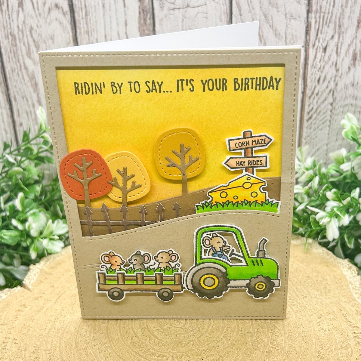 Mice in Tractor, It's Your Birthday! Handmade Card-1