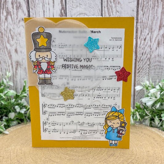 Nutcracker Music Sheet Handmade Christmas Card