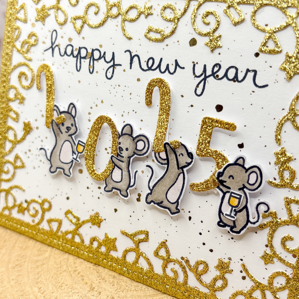 Party Mice 2025 Handmade New Year Card-2